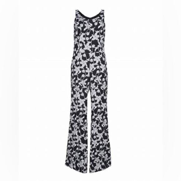 Sandro Paris Black White Floral Print Paradise Sleeveless Jumpsuit Size 4 - Picture 1 of 9